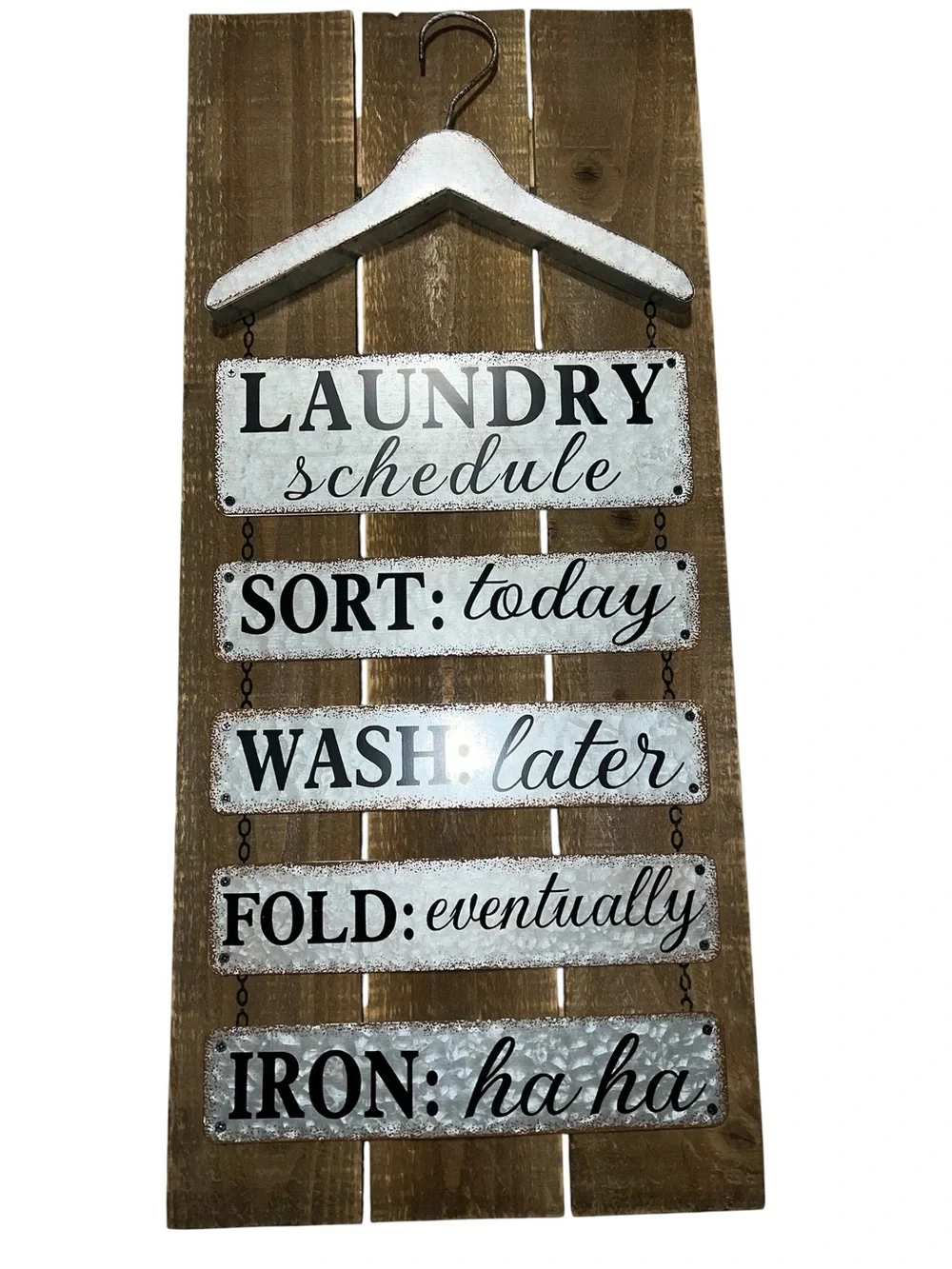 Laundry Schedule Wall Sign - White & Brown Rustic Hanger Plaque.    New